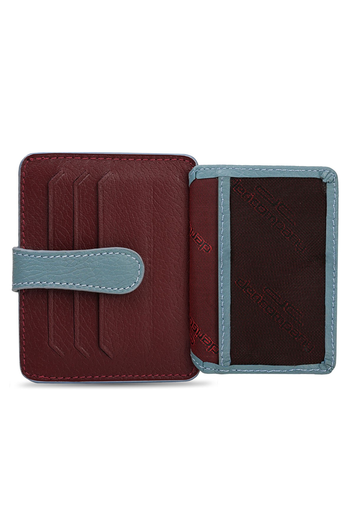 Men's Genuine Leather Wallet Card Holder Floater Patterned Burgundy Ice Blue