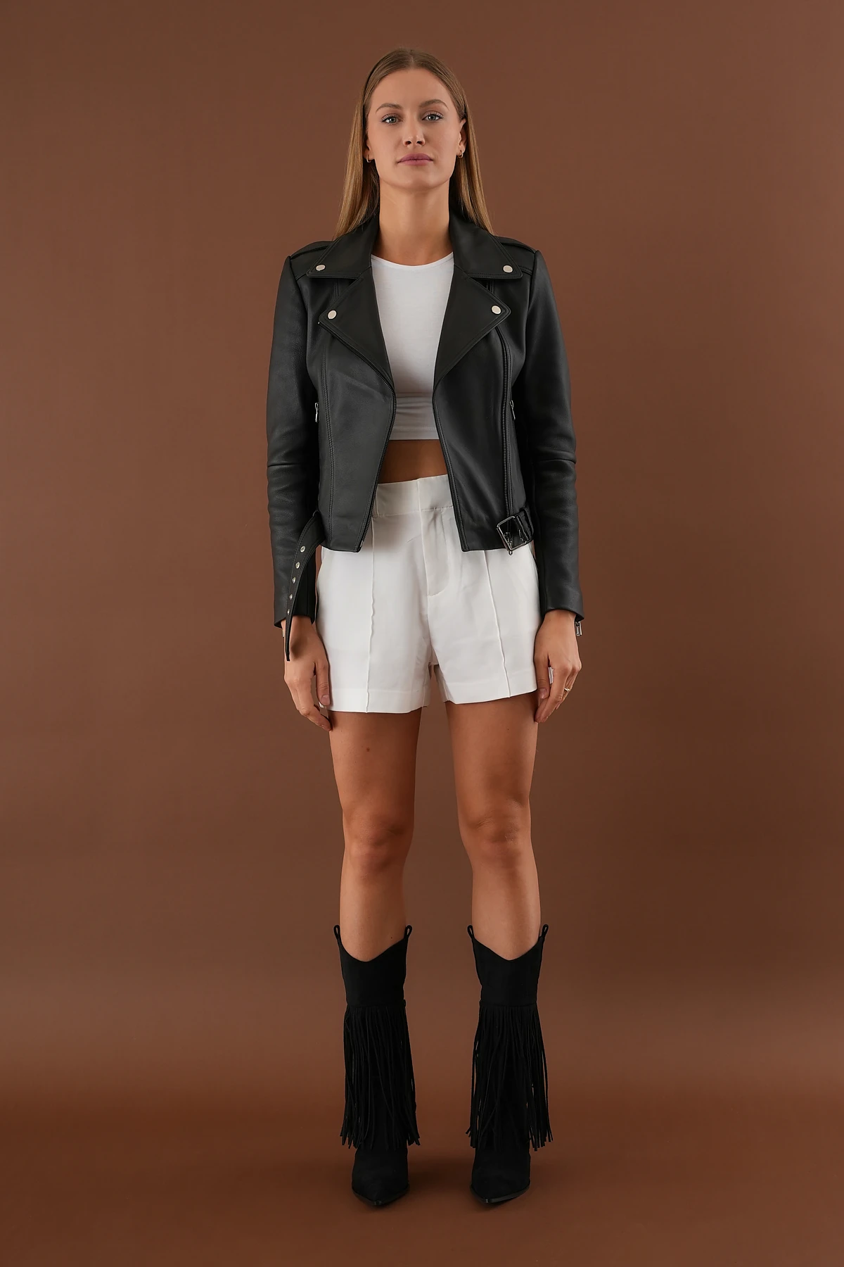 Afra Siyah Kadın Deri Mont