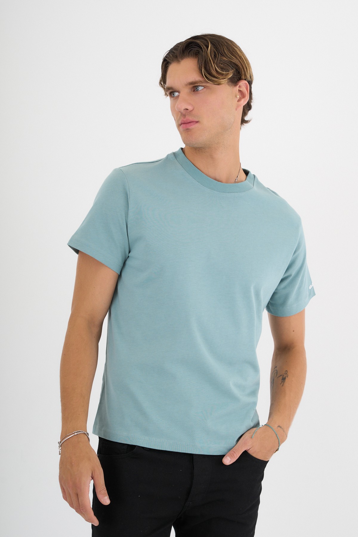 Erkek Yeşil %100 Pamuklu Standart Kalıp T-Shirt