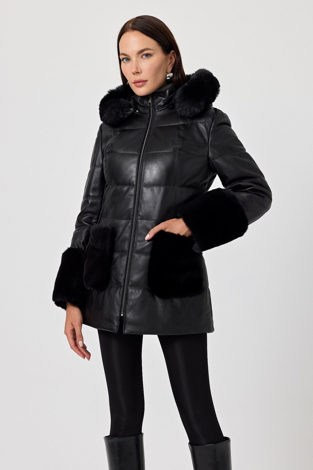 Natalina Women's Black Leather Coat