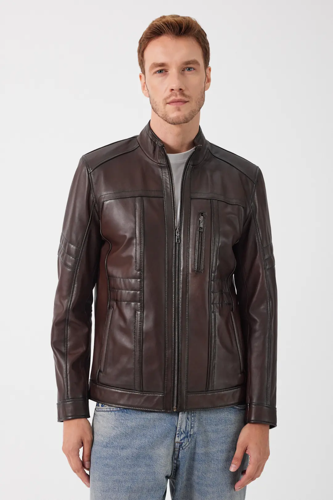 Tete Men's Brown Leather Coat