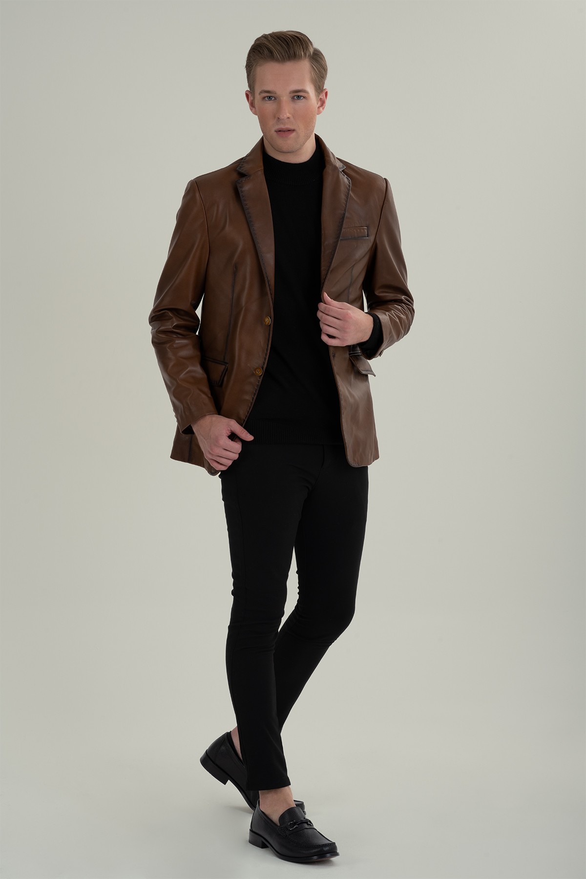 Doriano Tan Leather Coat