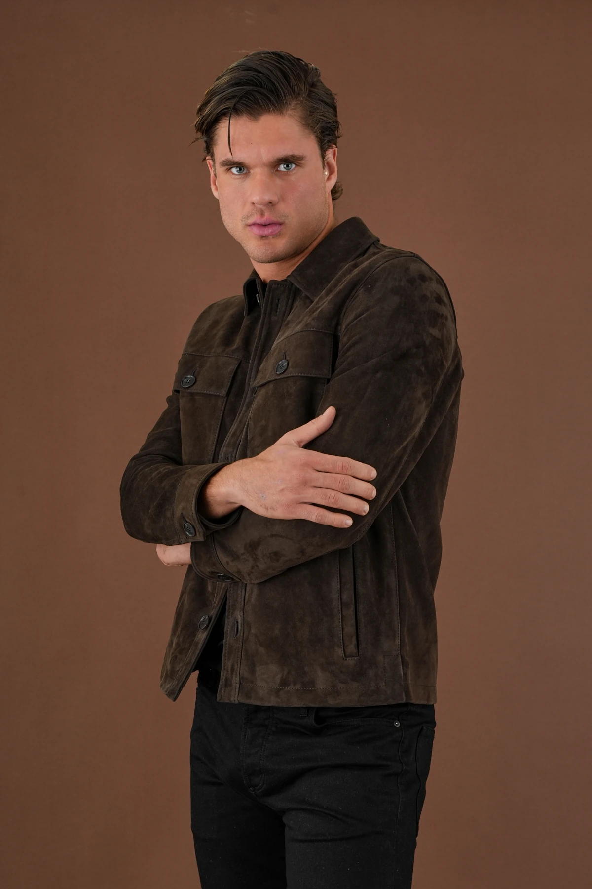 Carlos Kahverengi Erkek Süet Deri Gömlek