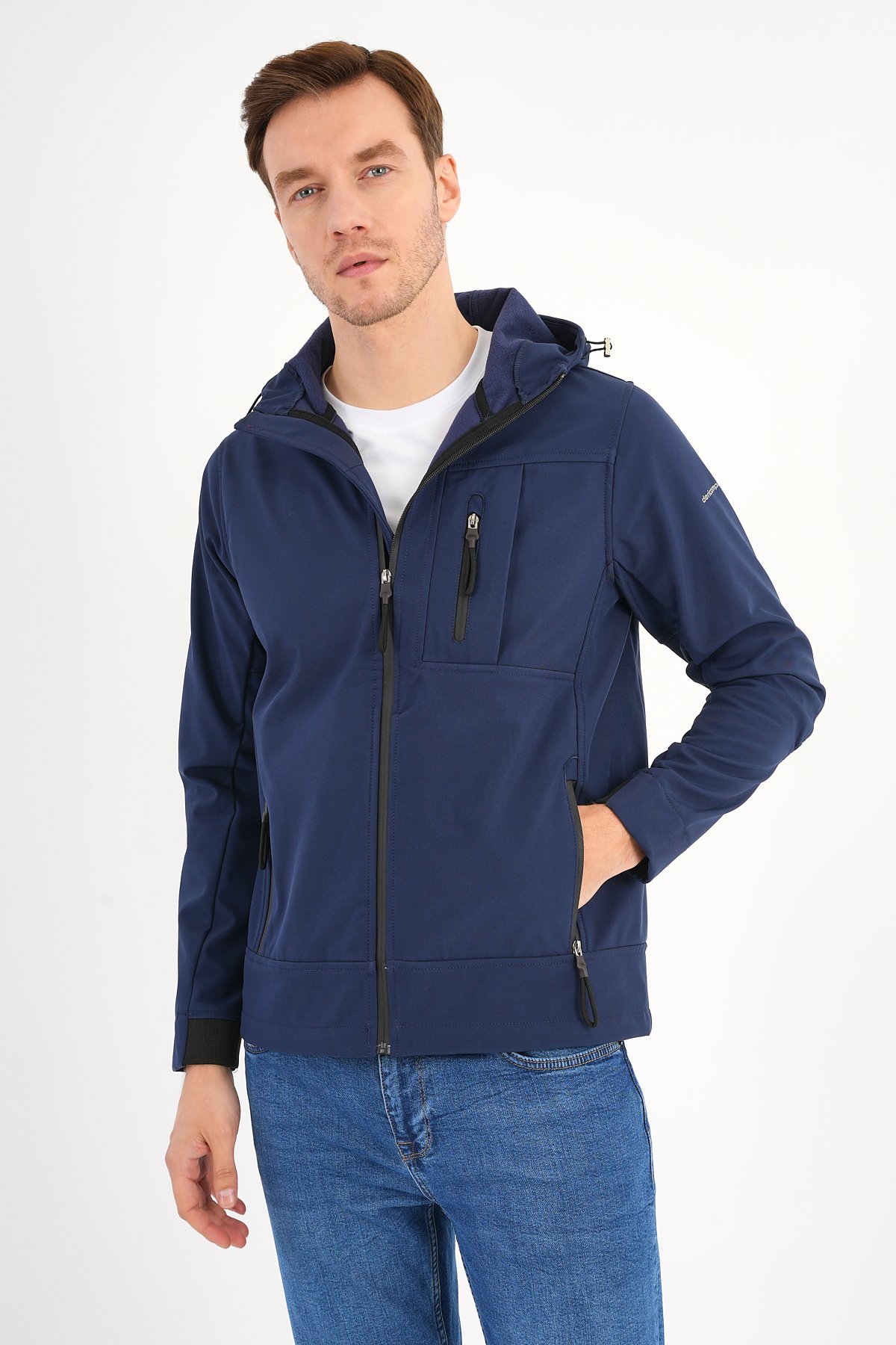 Shell Lacivert Erkek Softshell Mont Kapüşonlu Comfort Fit