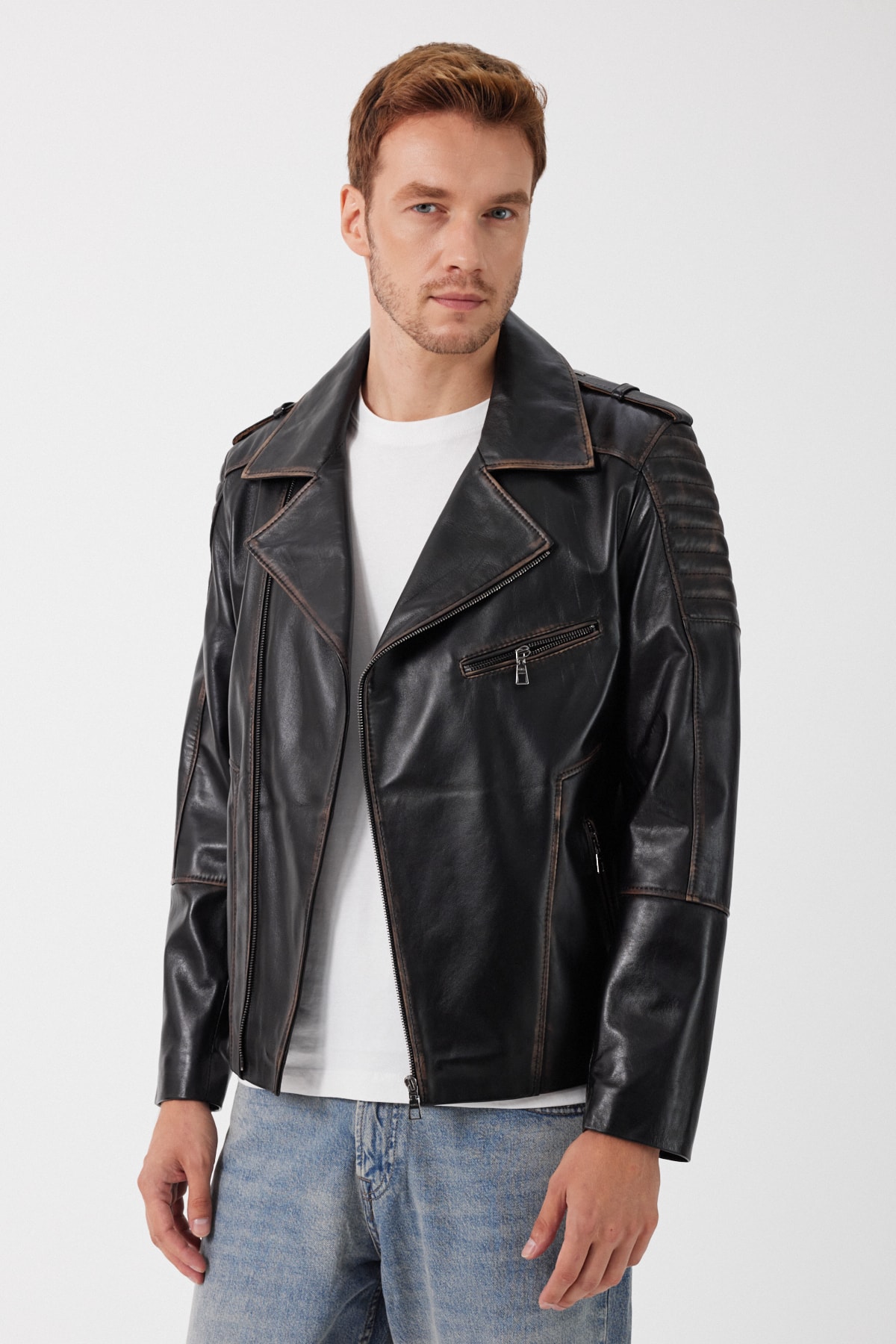 Franco Siyah Vintage Deri Mont
