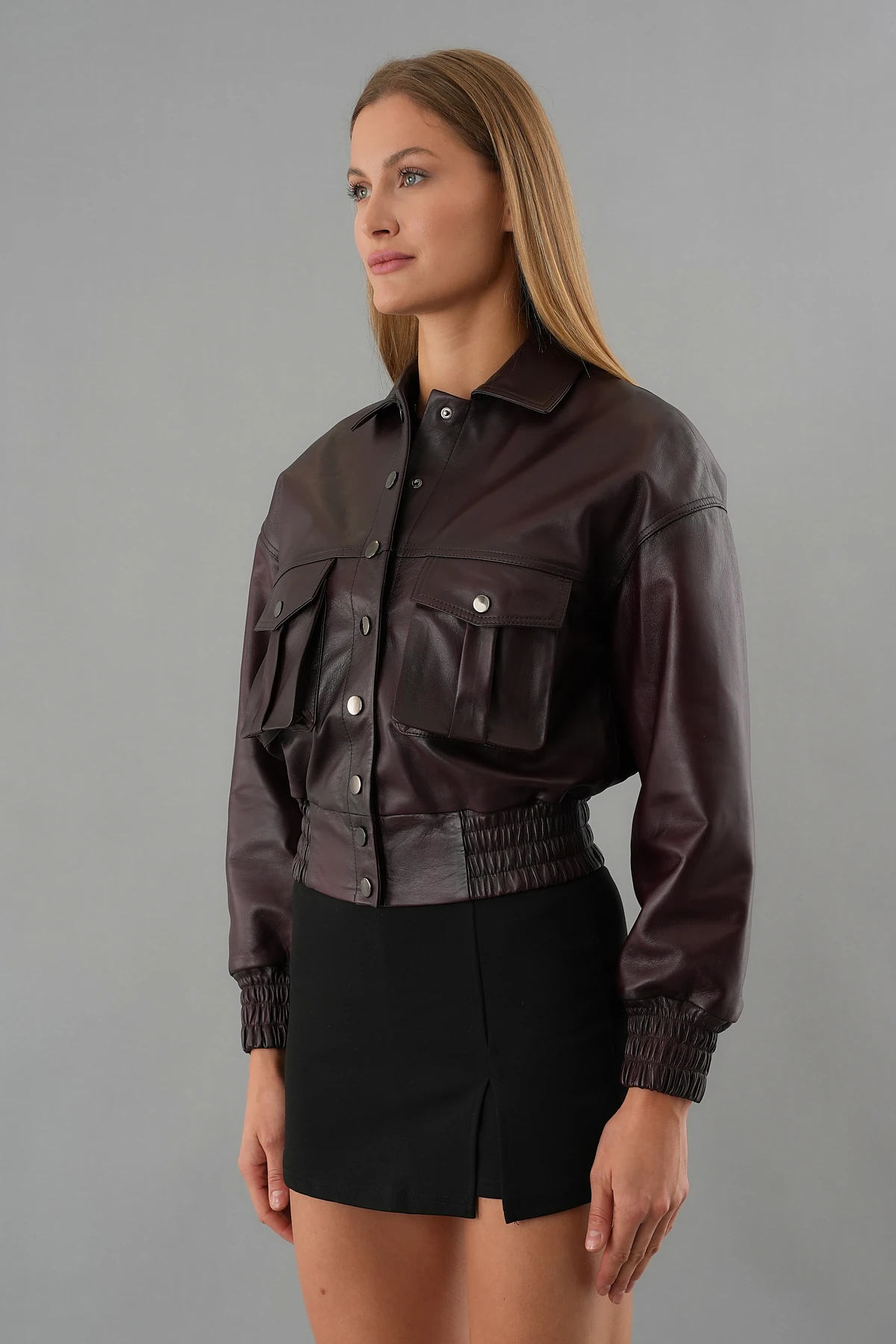 Luna Bordo Kadın Deri Ceket