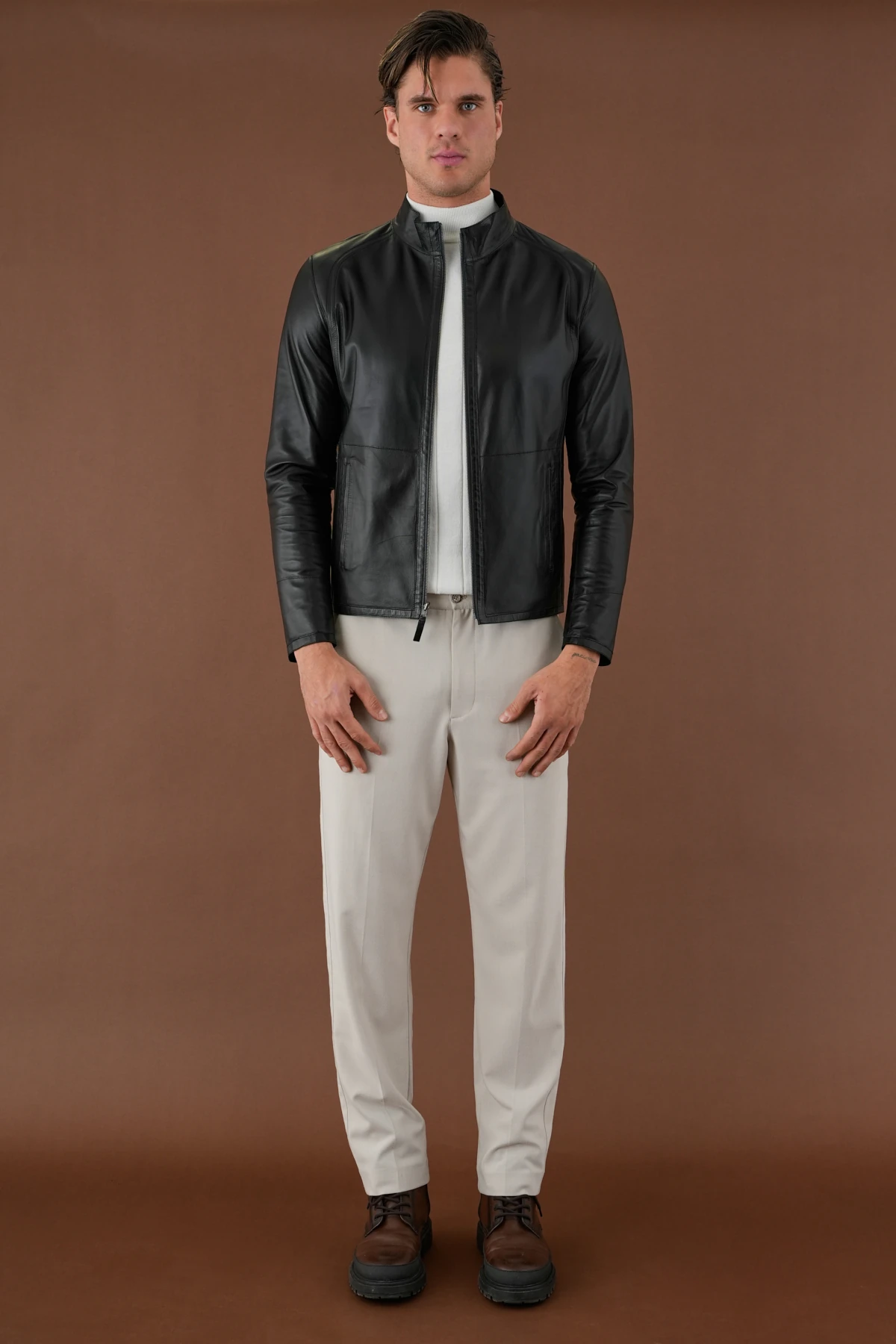 Denzel Yeşil Erkek Deri Mont