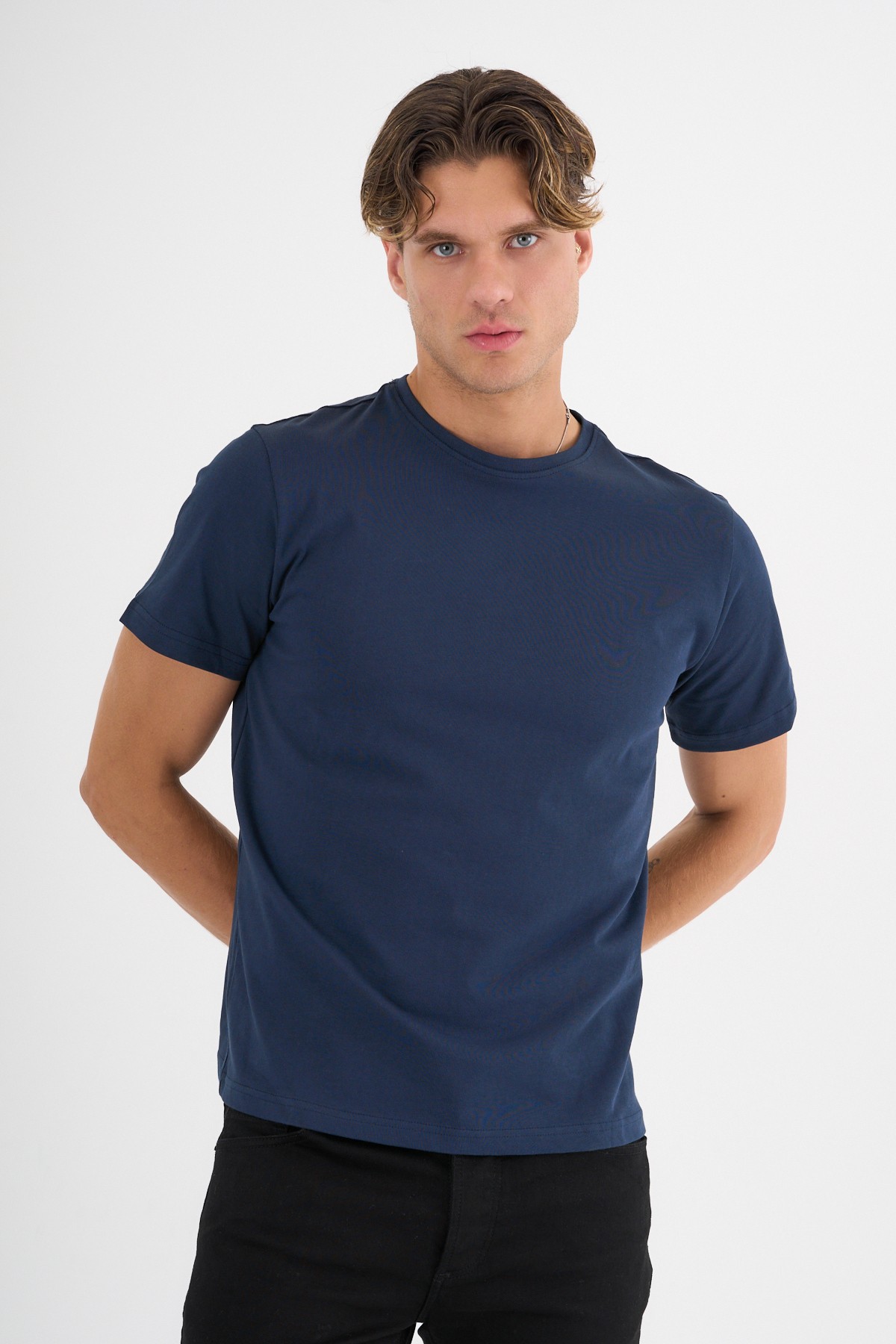 Erkek Lacivert %100 Pamuklu Standart Kalıp T-Shirt