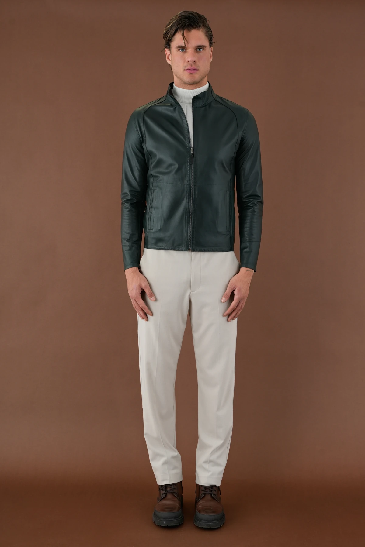 Denzel Yeşil Erkek Deri Mont