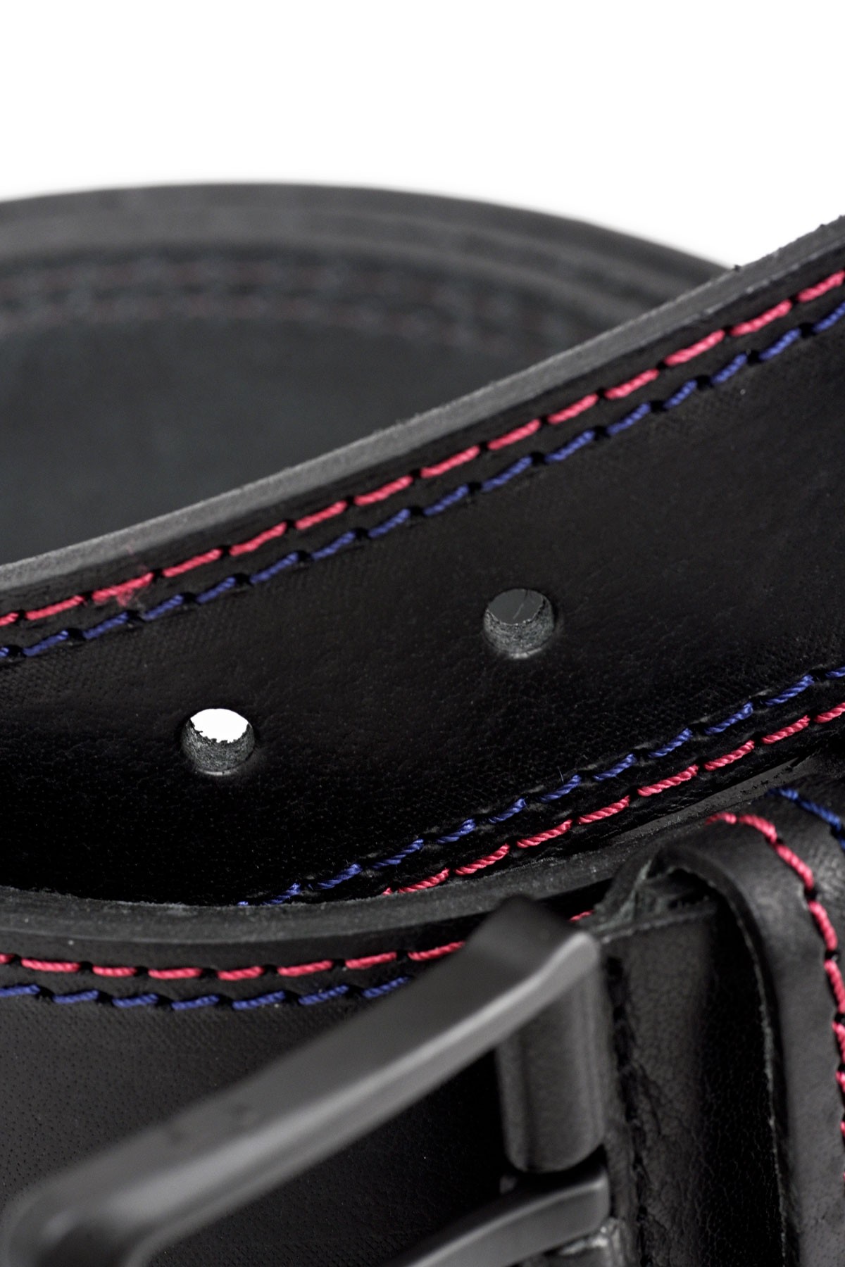 Men's Genuine Leather Casual Belt Navy Blue Red Punto Stitched Black