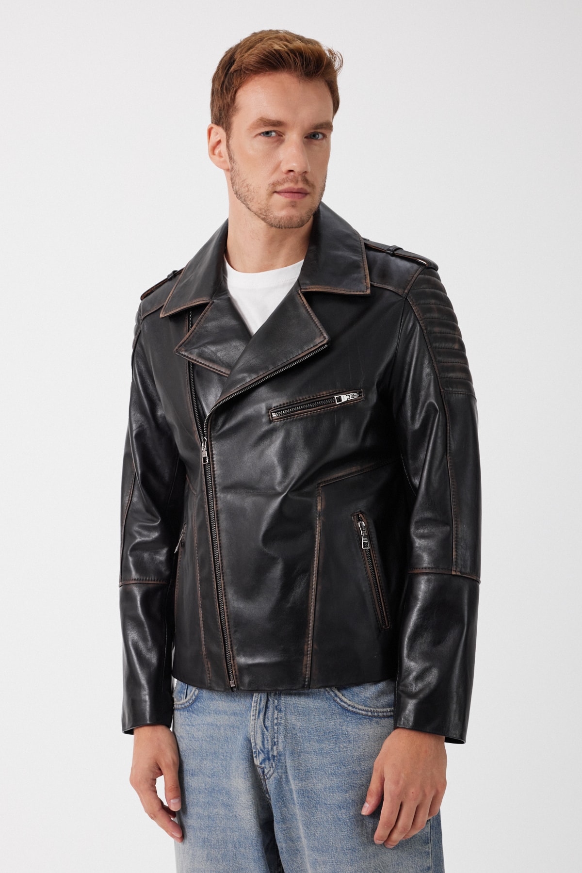 Franco Siyah Vintage Deri Mont