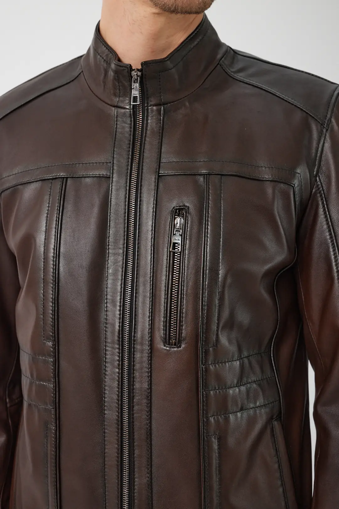 Tete Men's Brown Leather Coat