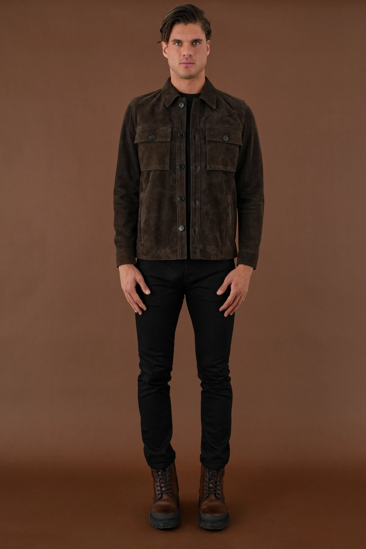 Carlos Kahverengi Erkek Süet Deri Gömlek