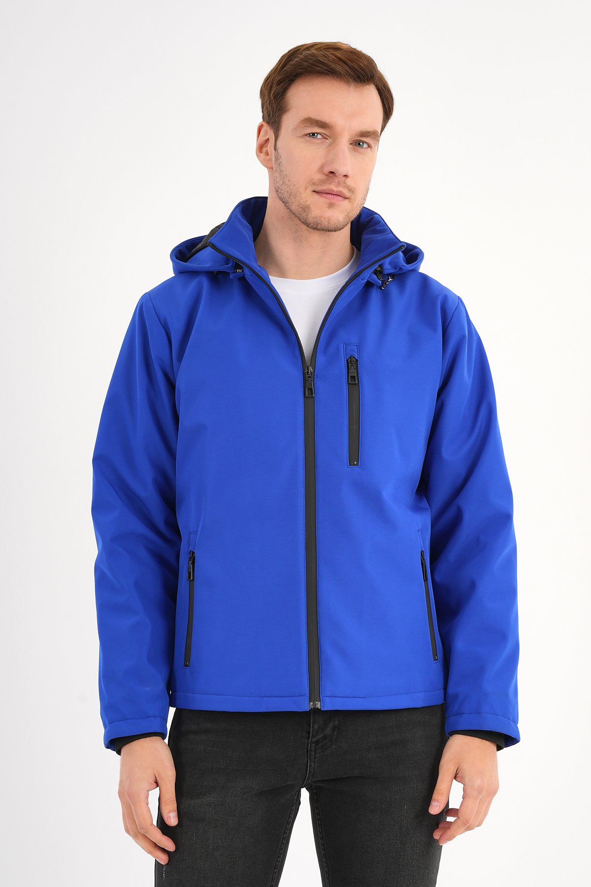 Shield Mavi Erkek Kapüşonlu Softshell Mont