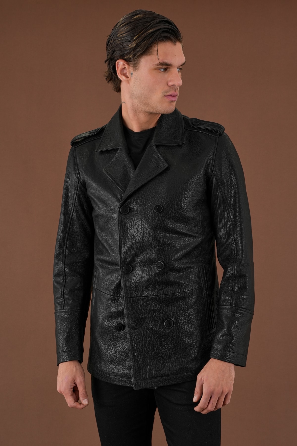 Freedy Siyah Erkek Deri Mont