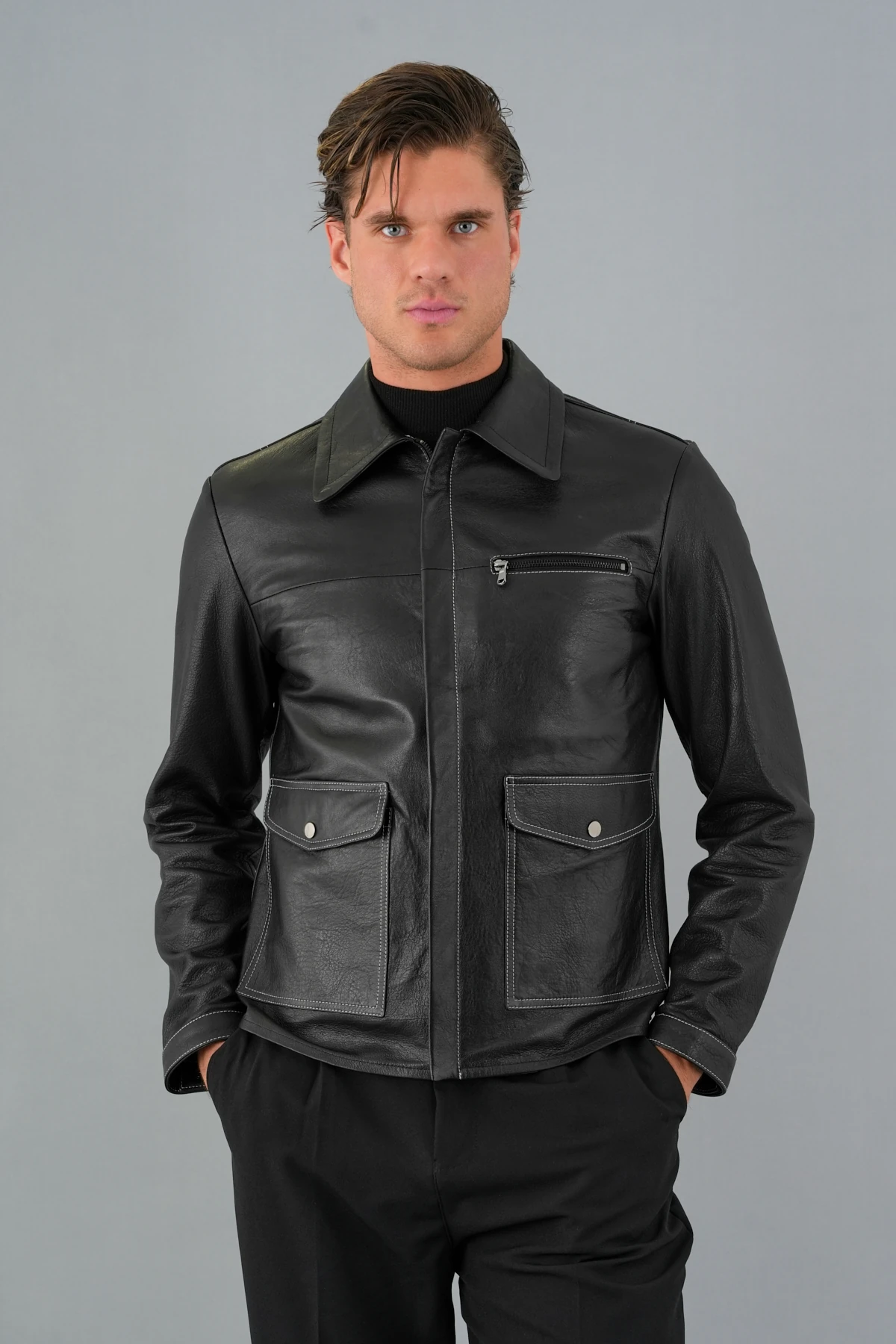 Mauro Siyah Erkek Deri Mont