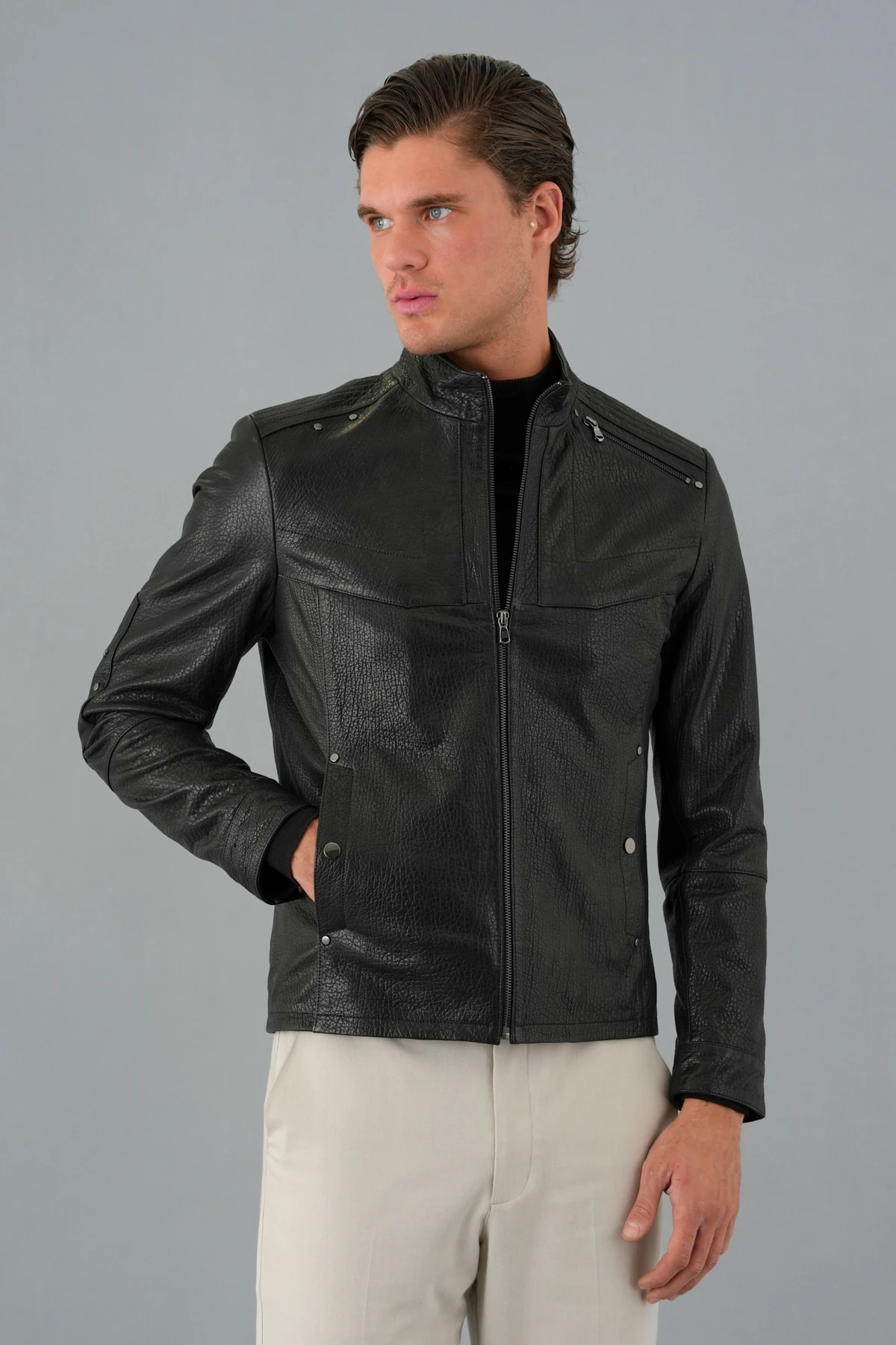 Vector Siyah Erkek Deri Mont