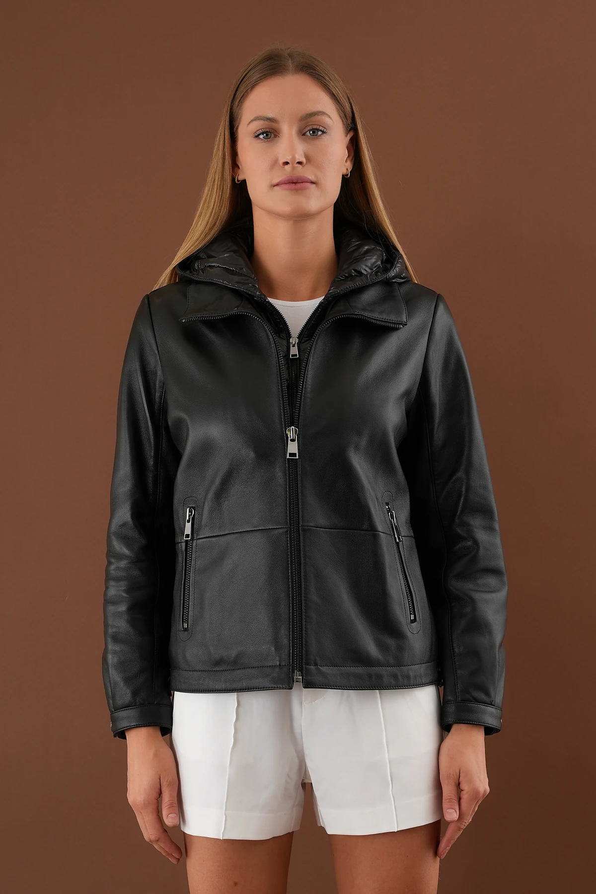 Holly Siyah Kadın Deri Mont