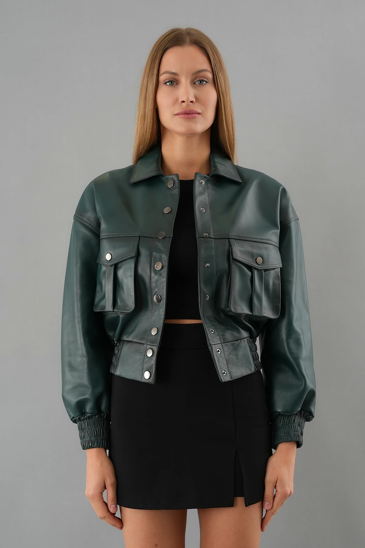 Luna Yeşil Kadın Deri Ceket