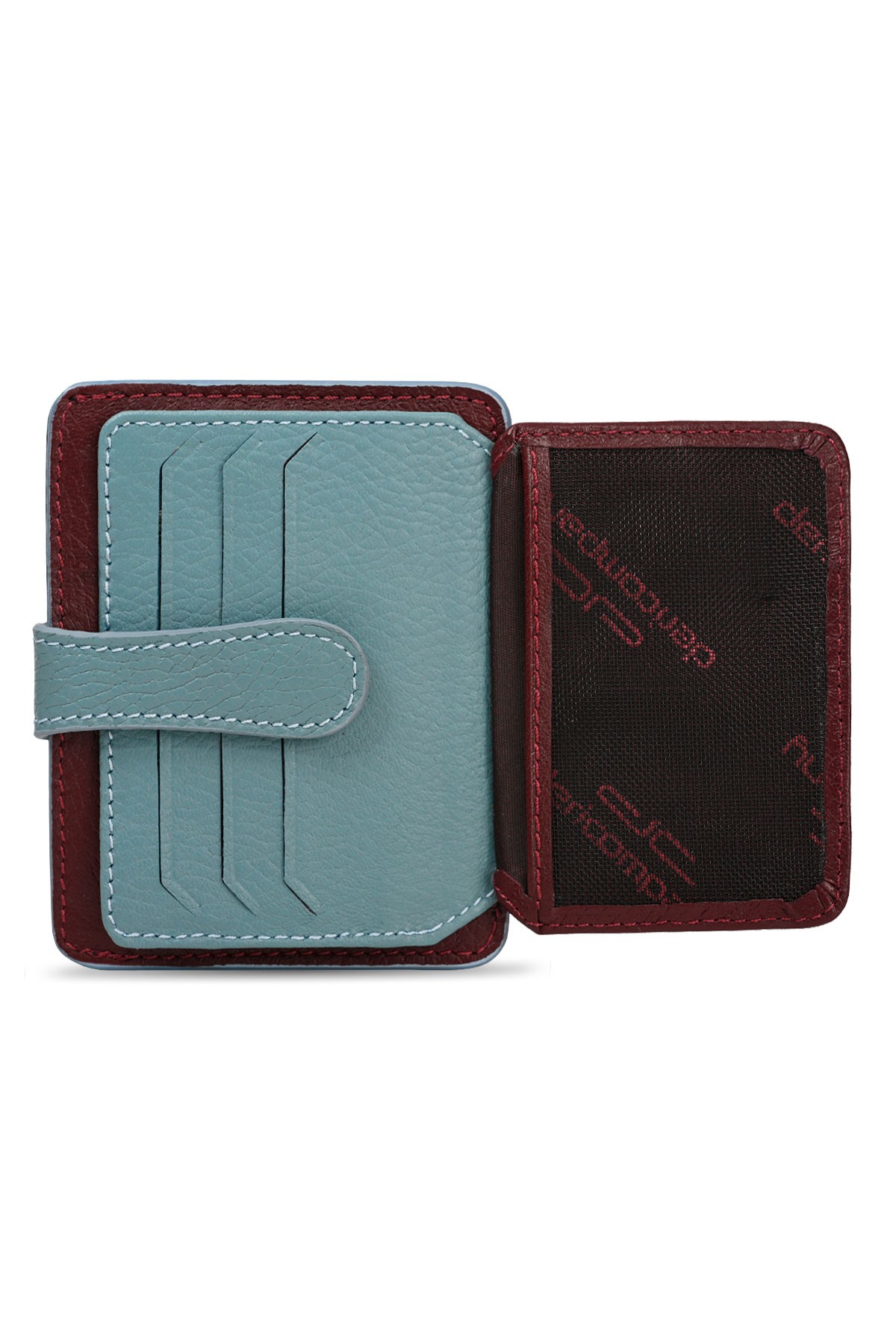 Men's Genuine Leather Wallet Card Holder Floater Patterned Burgundy Ice Blue
