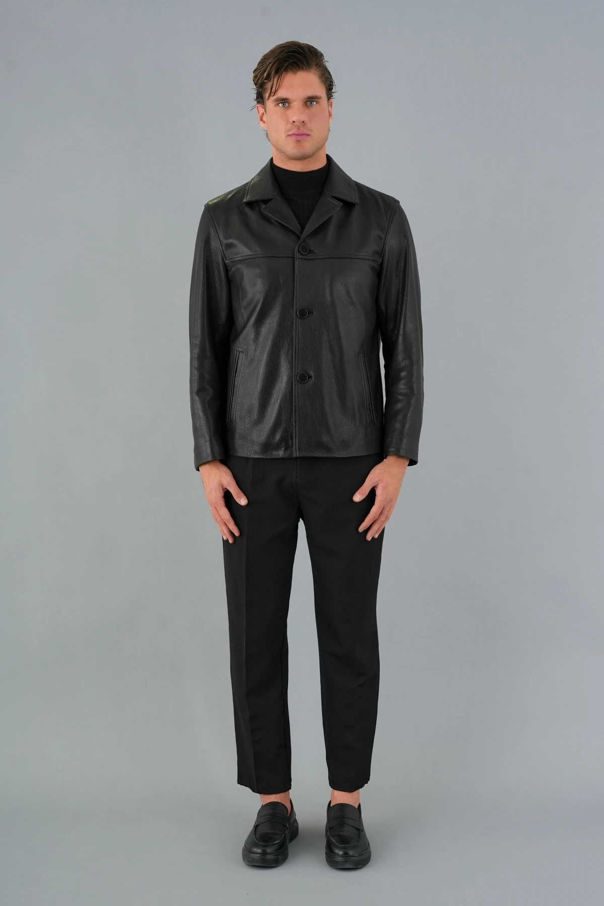 Duncan Siyah Erkek Deri Mont