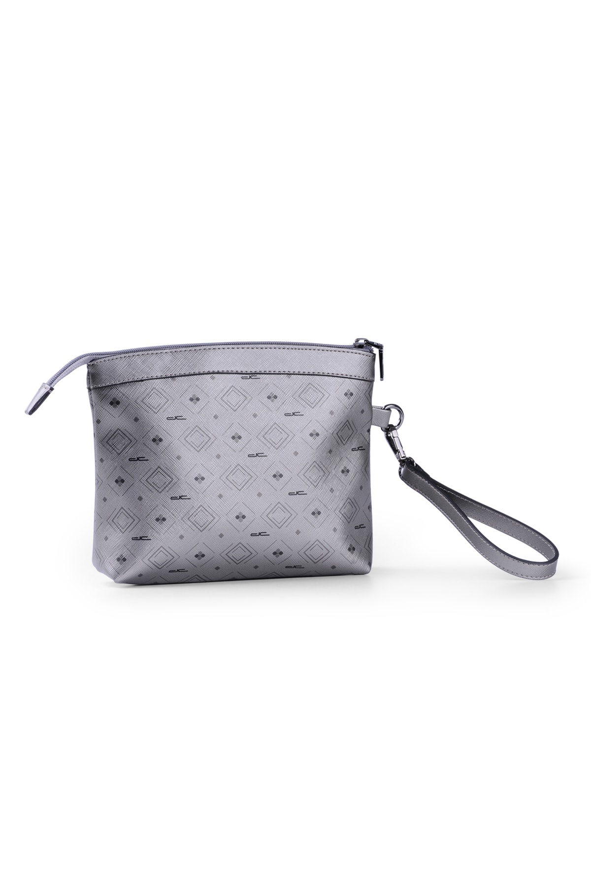 Kadın Basic Clutch Çanta Monogram Desenli Logolu Gümüş Siyah