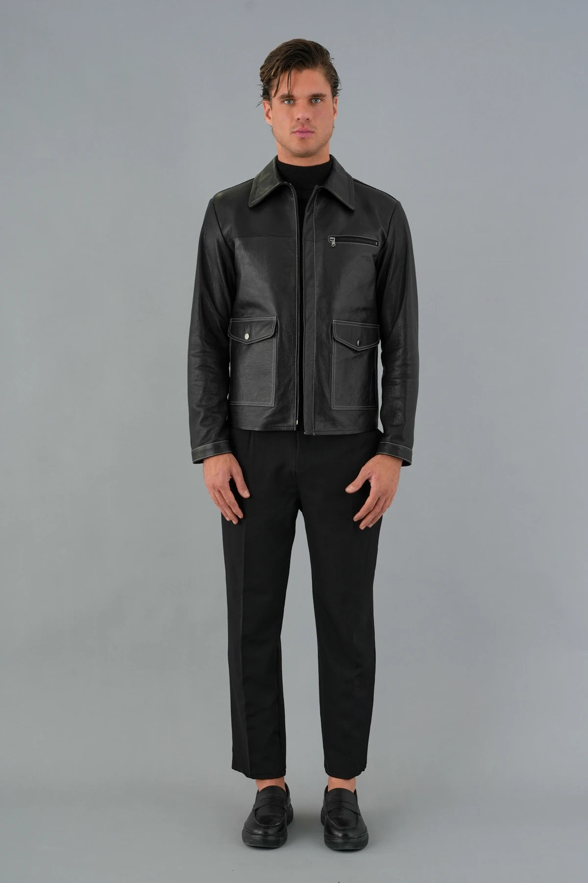 Mauro Siyah Erkek Deri Mont