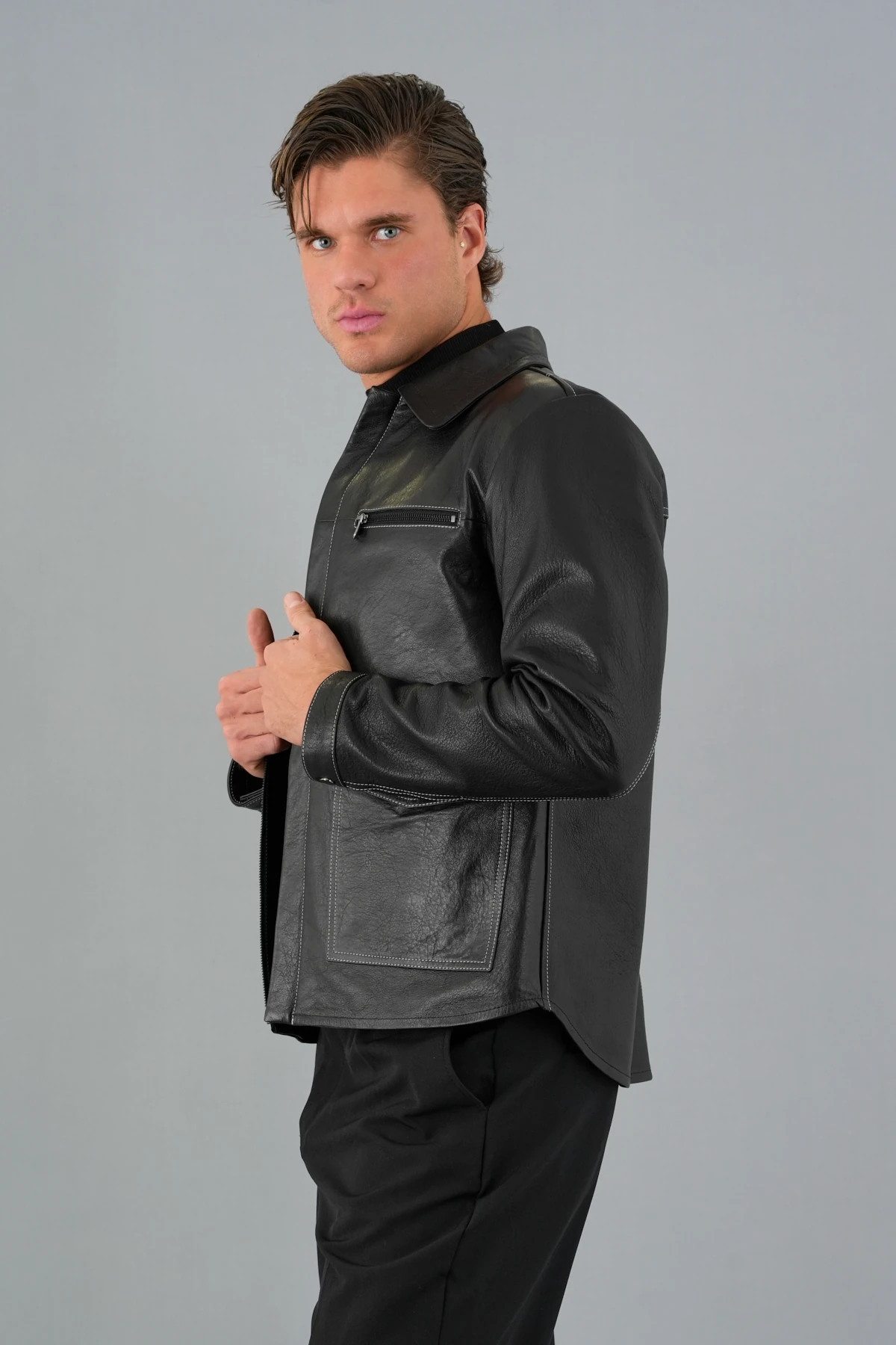 Mauro Siyah Erkek Deri Mont