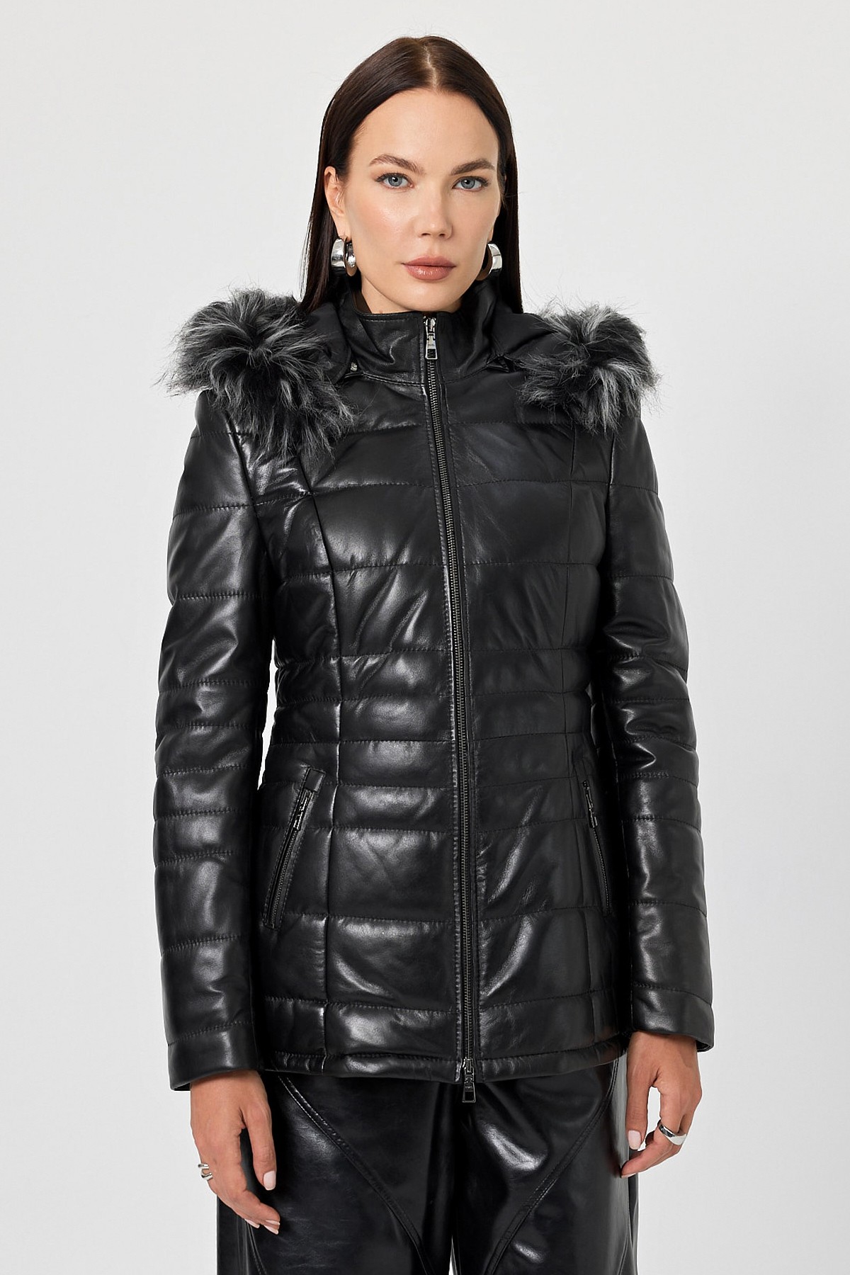 Candenza Women's Black Furry Leather Coat