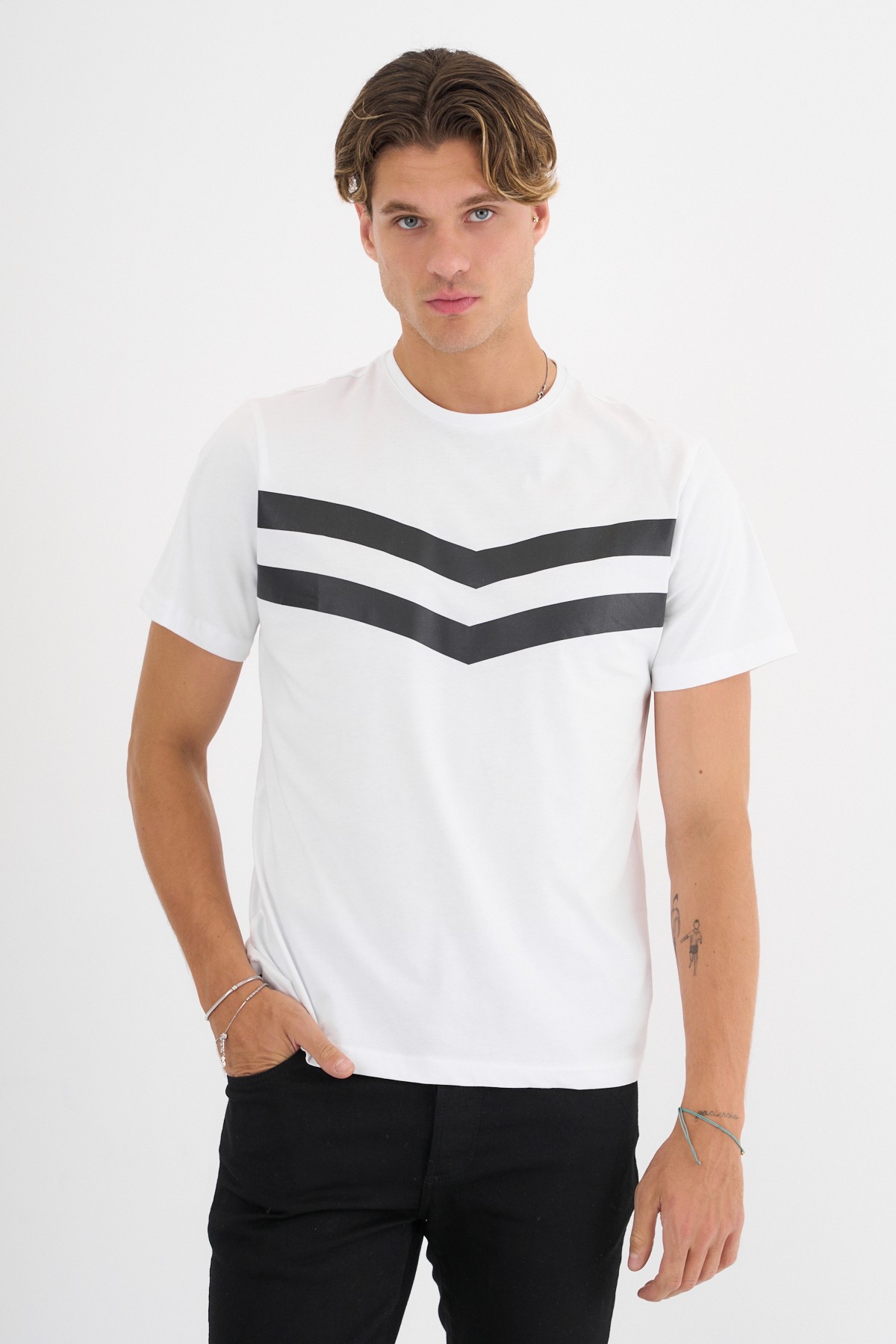 Erkek Beyaz Baskılı %100 Pamuklu Standart Kalıp T-Shirt