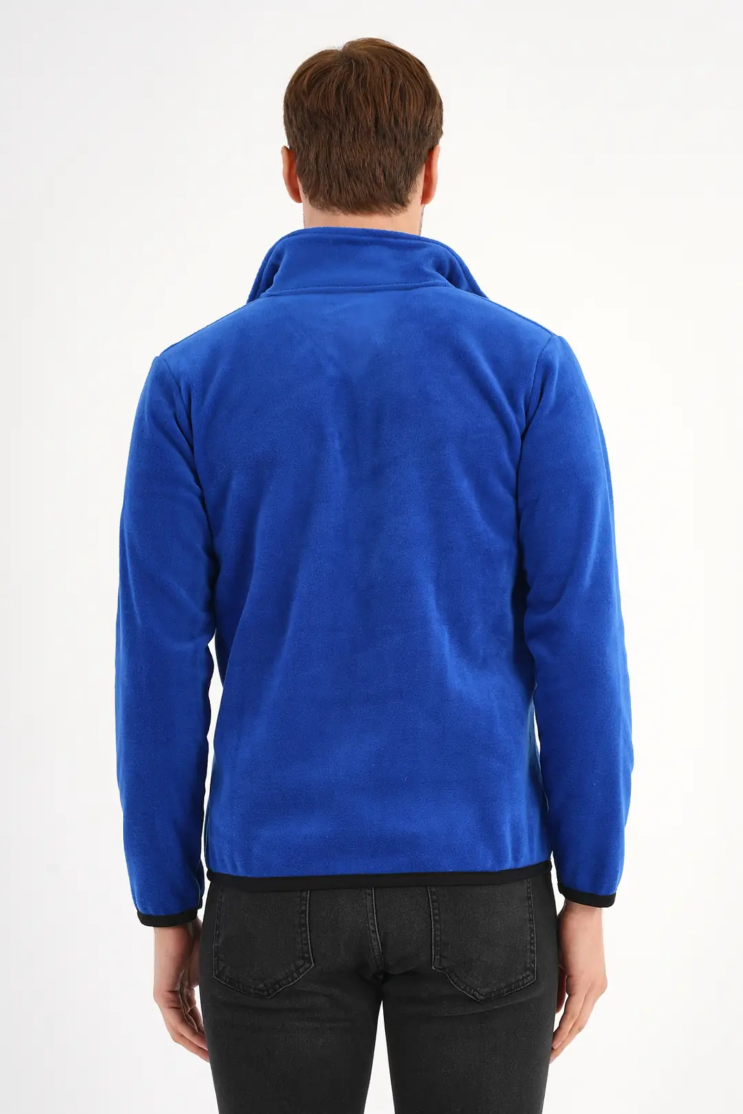 Erkek Polar Ceket Saks Mavi Fermuarlı Dik Yaka