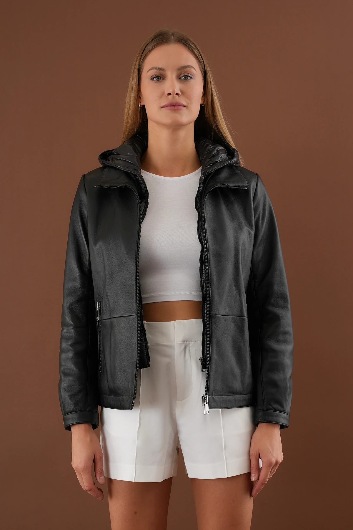 Holly Siyah Kadın Deri Mont