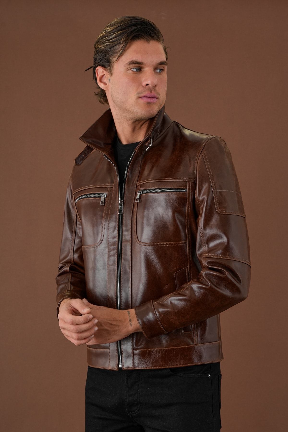 Kenny Kahverengi Vintage Deri Mont