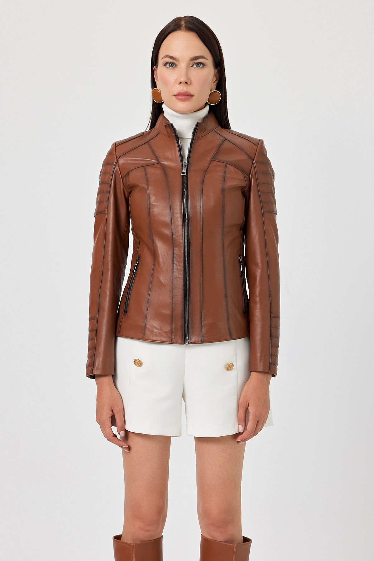 Florentina Women's Tan Leather Coat