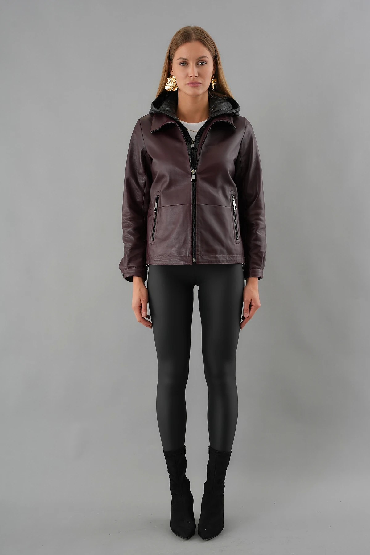 Holly Bordo Kadın Deri Mont