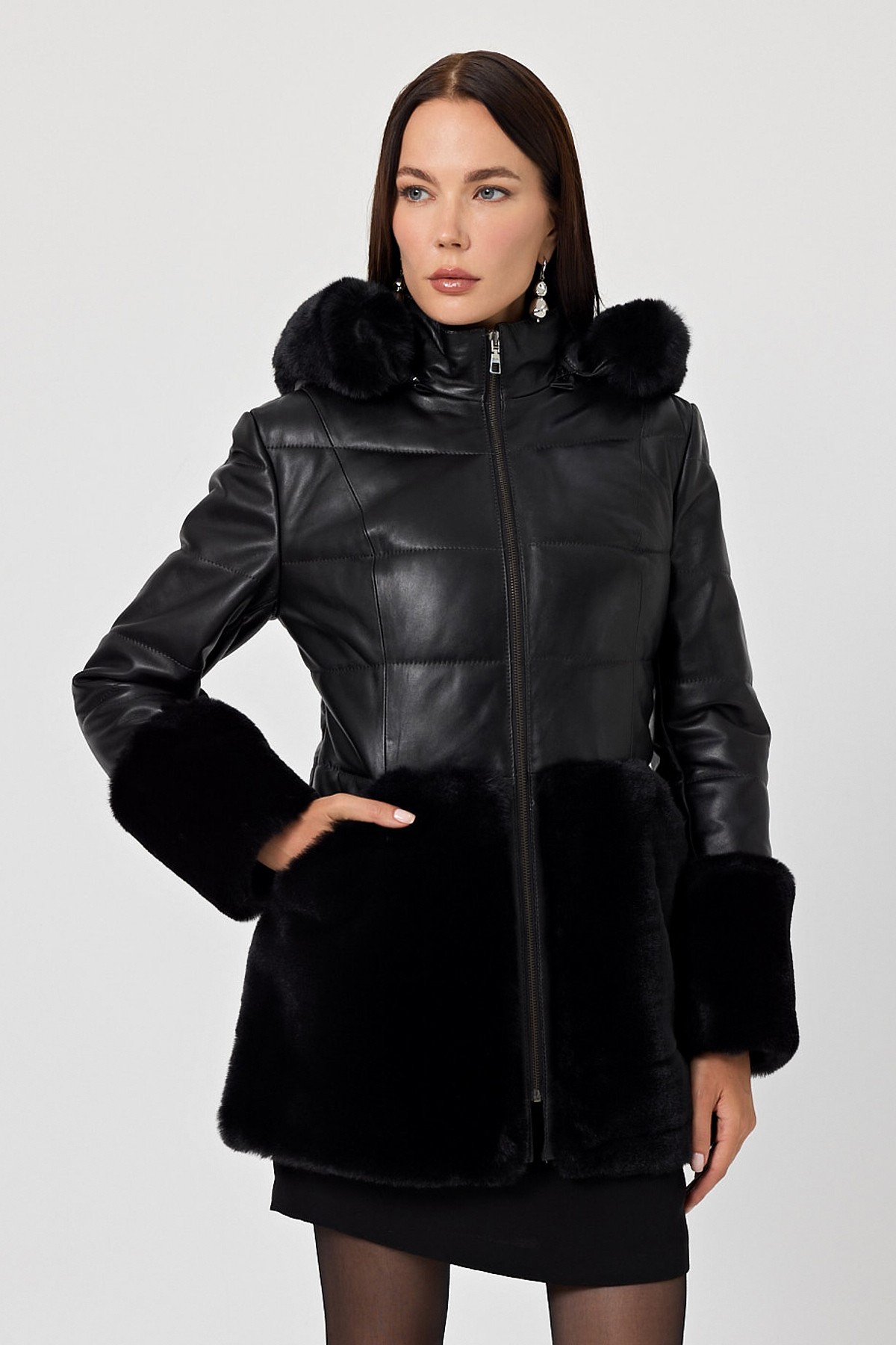 Veria Women's Black Leather Coat