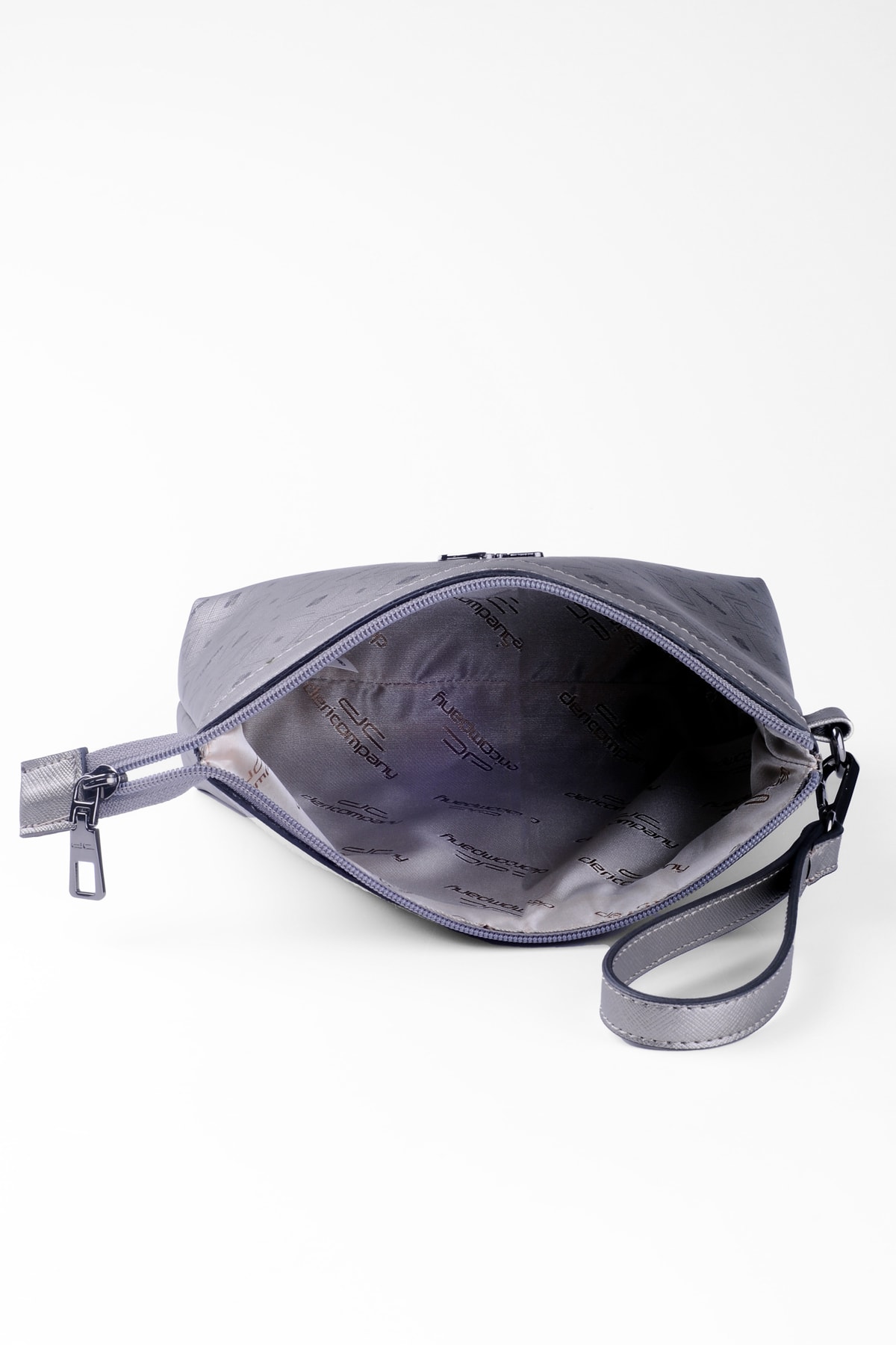 Kadın Basic Clutch Çanta Monogram Desenli Logolu Gümüş Siyah