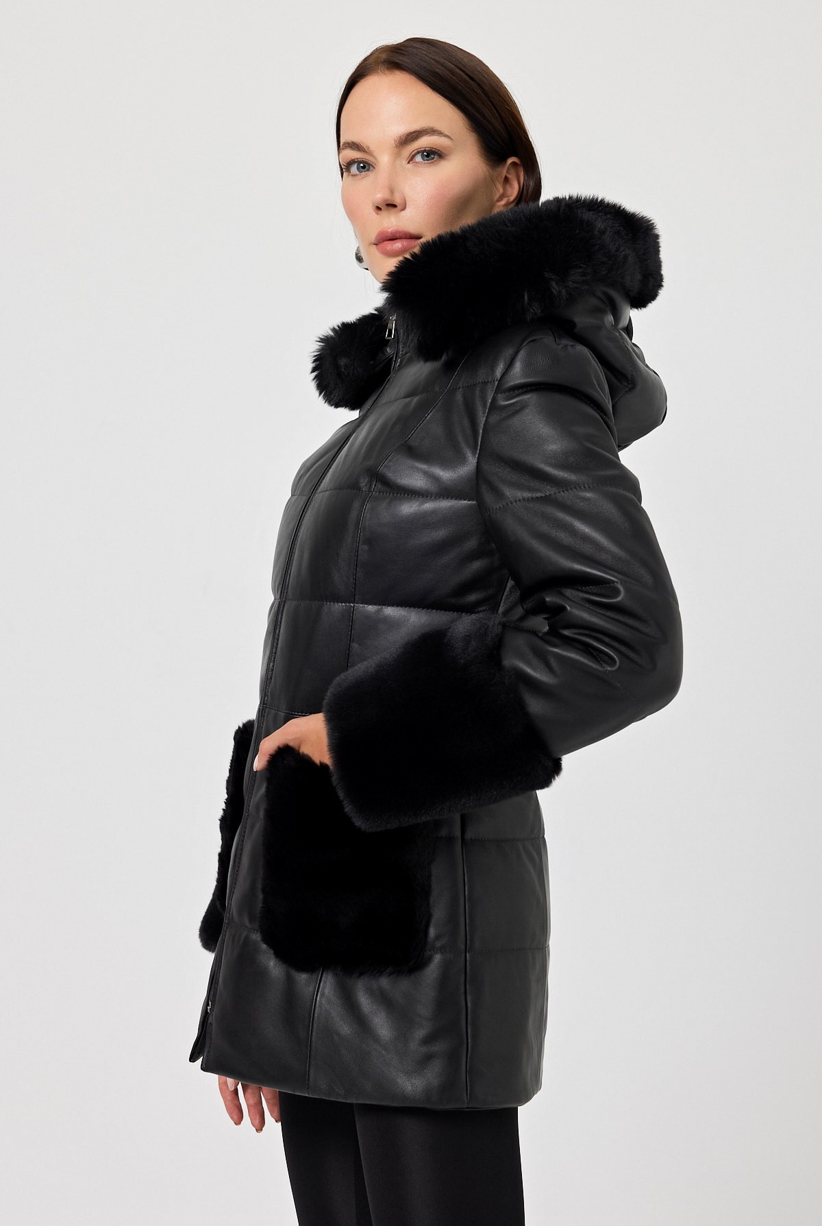 Natalina Women's Black Leather Coat