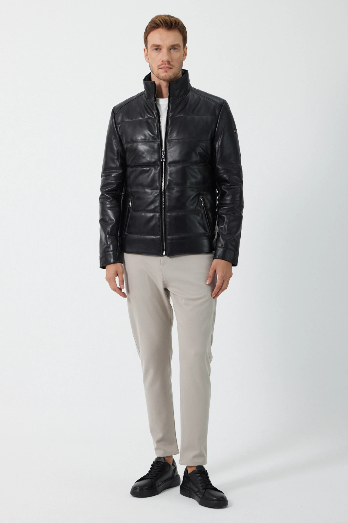 Massimo Erkek Siyah Deri Mont