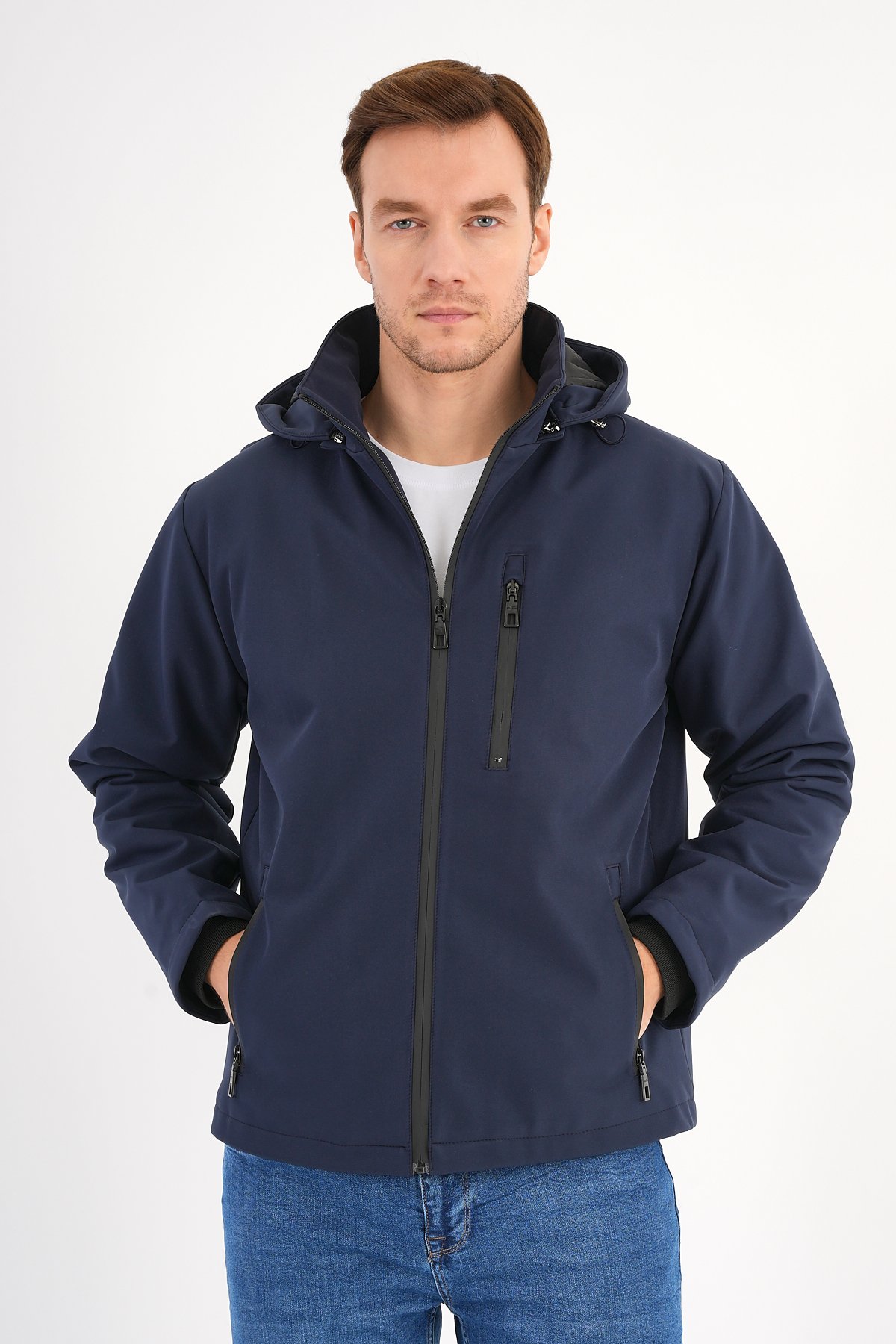 Shield Lacivert Erkek Kapüşonlu Softshell Mont