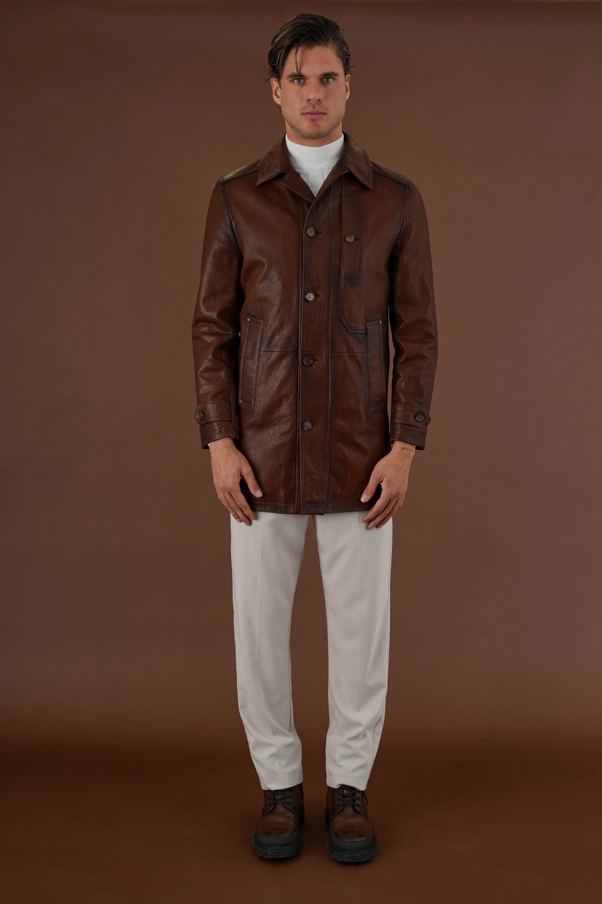 Oscar Kahverengi Erkek Deri Mont