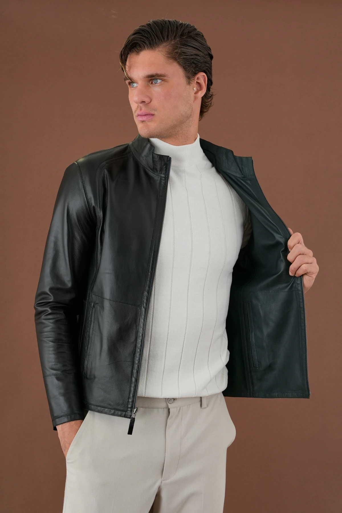 Denzel Yeşil Erkek Deri Mont