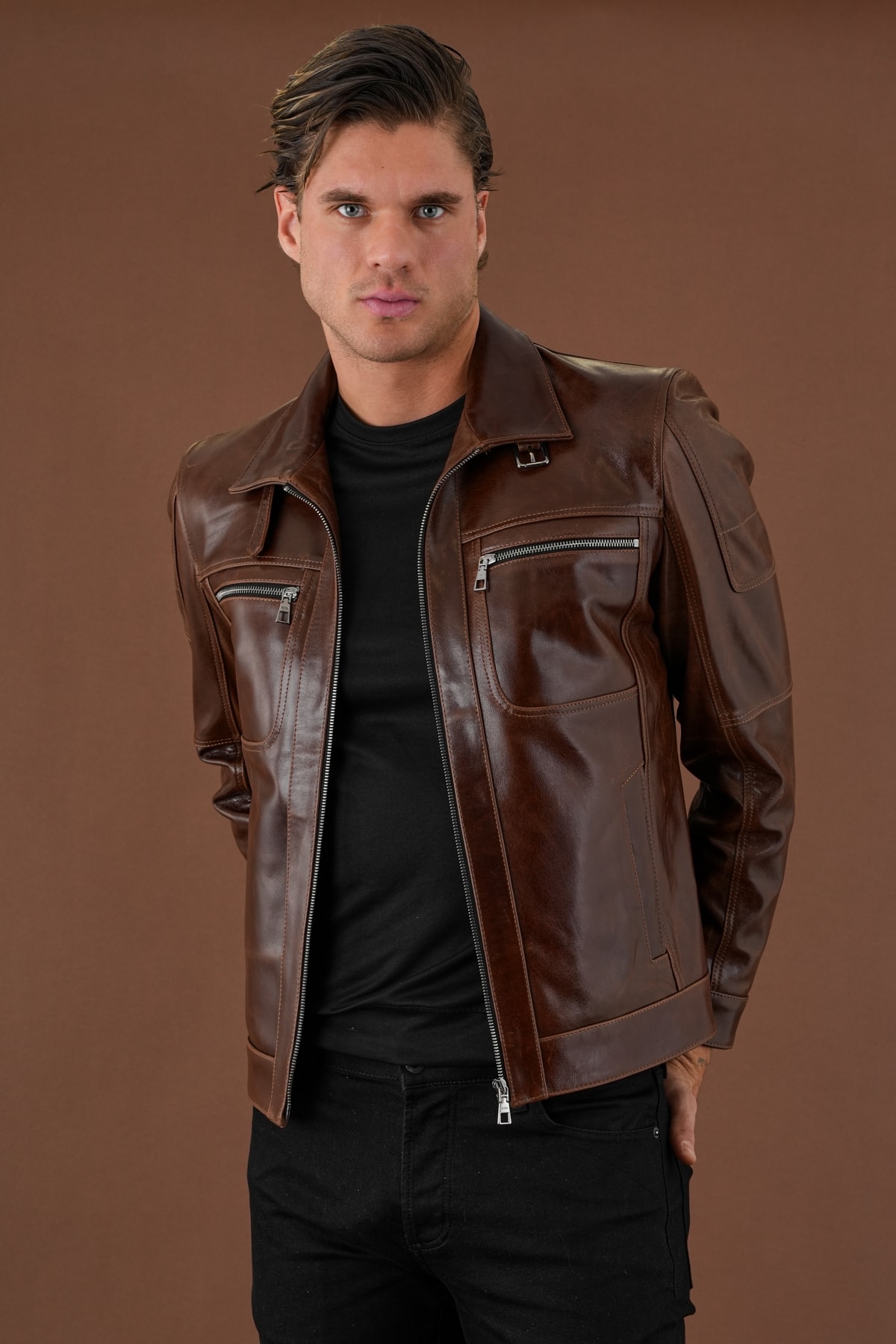 Kenny Kahverengi Vintage Deri Mont