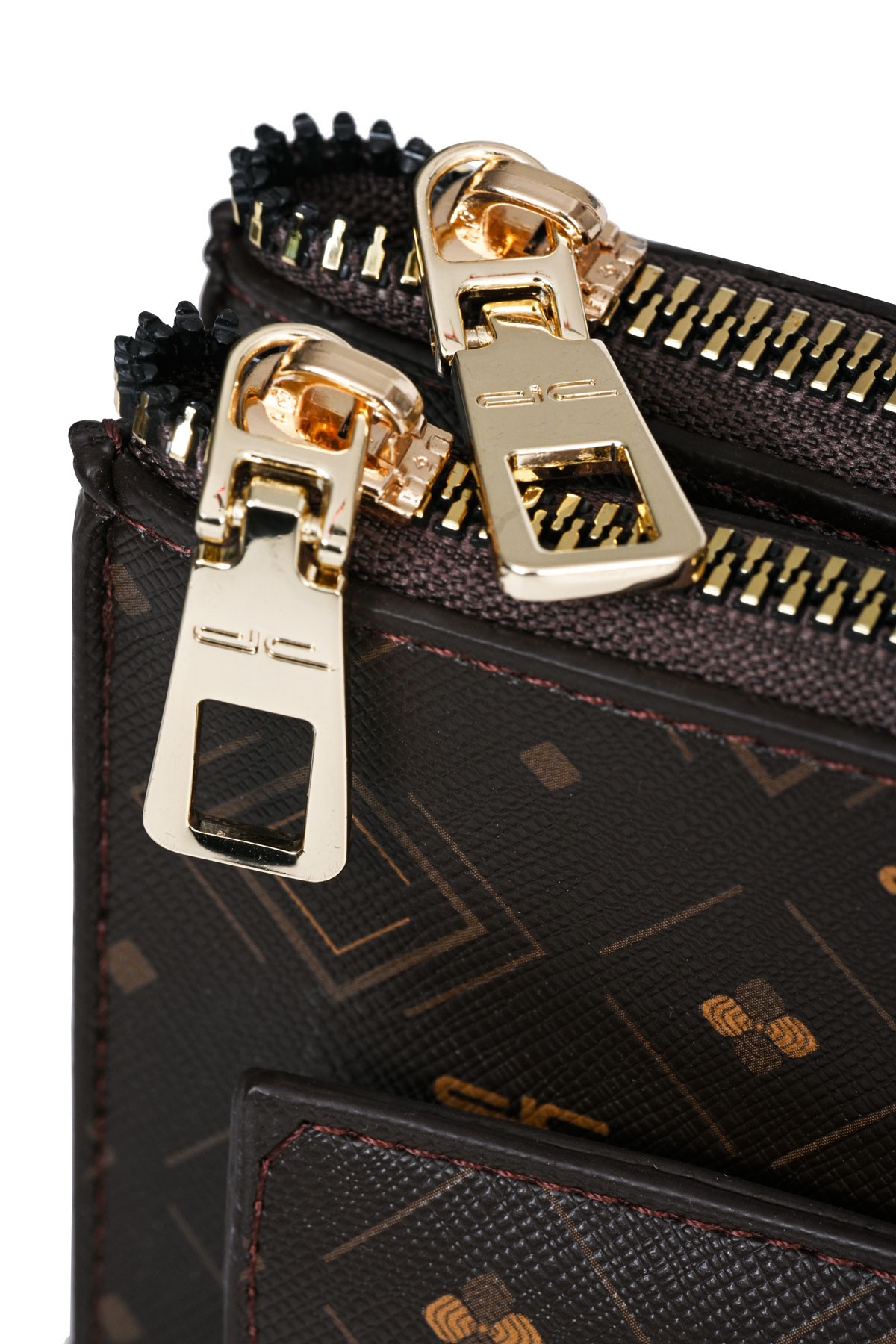 Kadın Basic Clutch Çanta Monogram Desen Kahverengi Taba