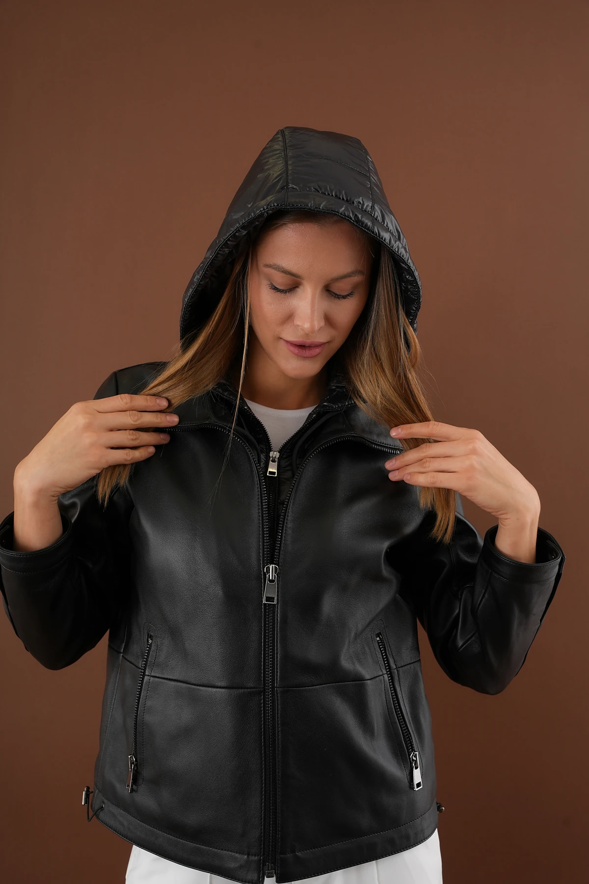 Holly Siyah Kadın Deri Mont