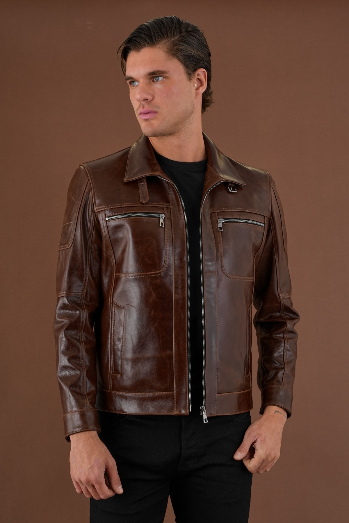 Kenny Kahverengi Vintage Deri Mont