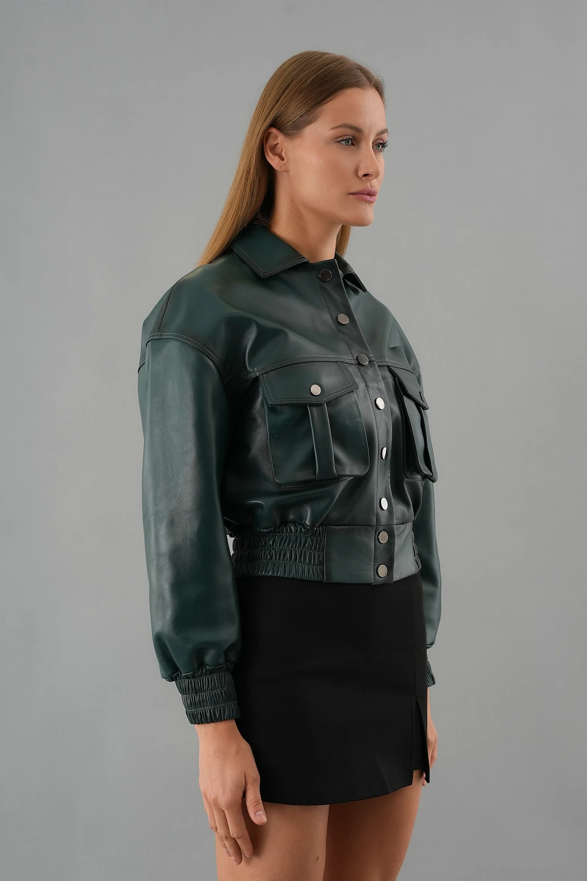Luna Yeşil Kadın Deri Ceket