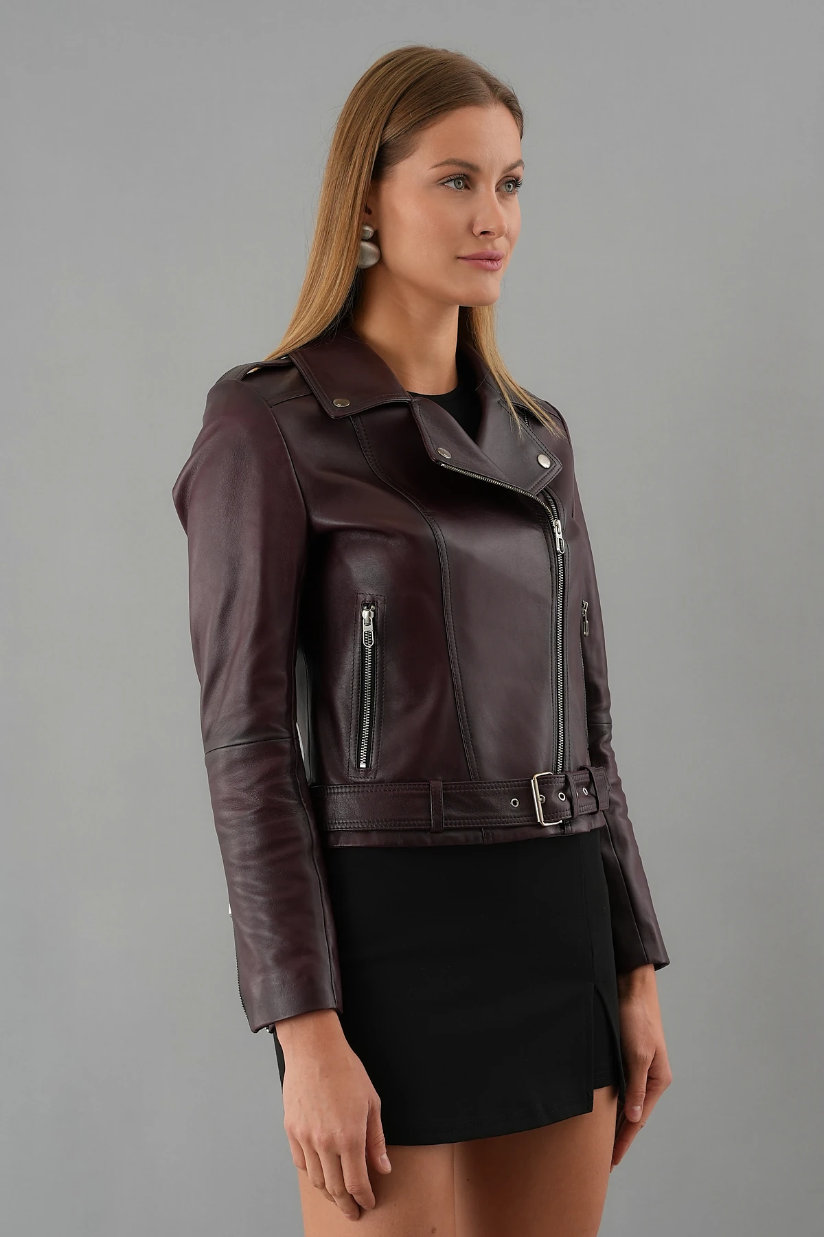 Afra Bordo Kadın Deri Ceket