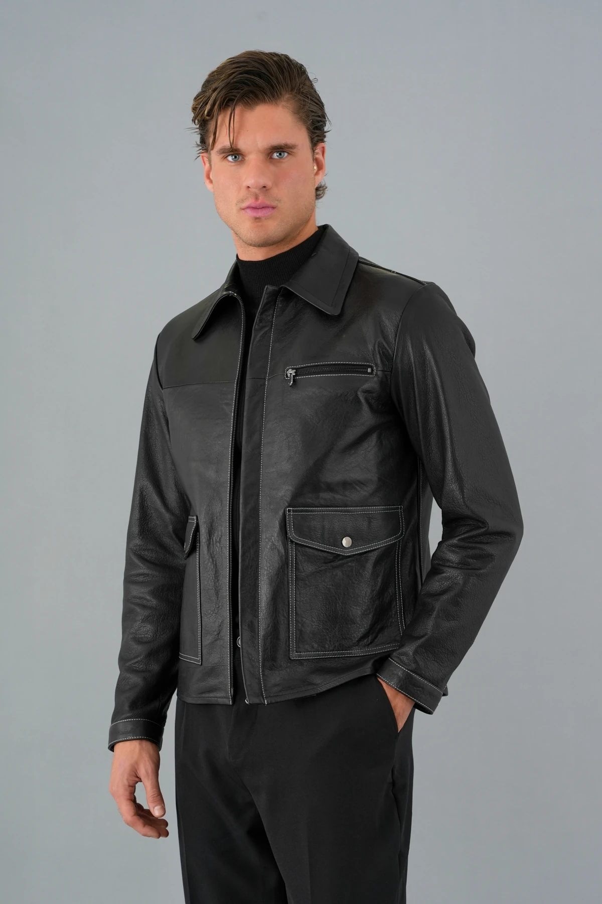 Mauro Siyah Erkek Deri Mont