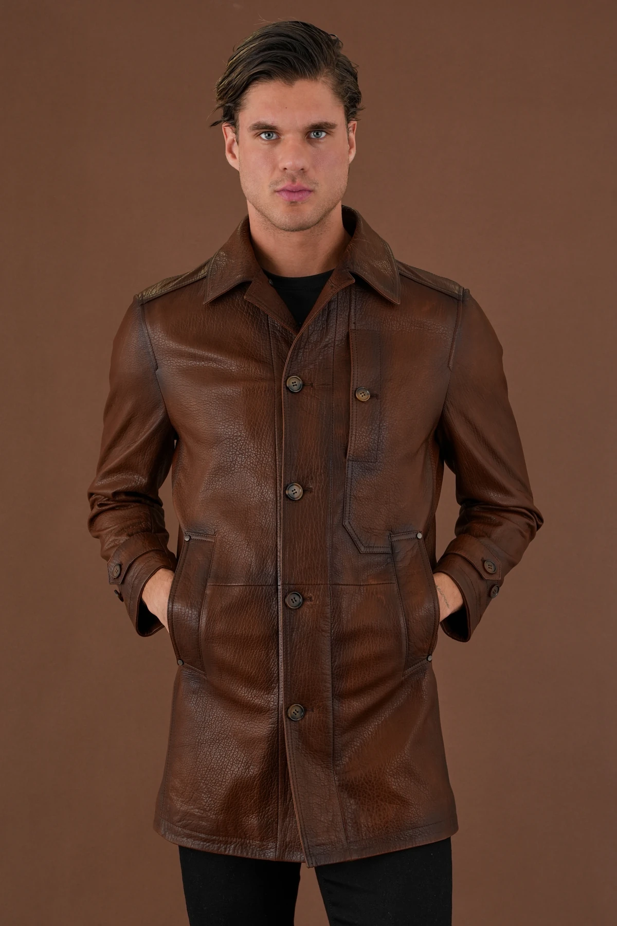 Oscar Kahverengi Erkek Deri Mont